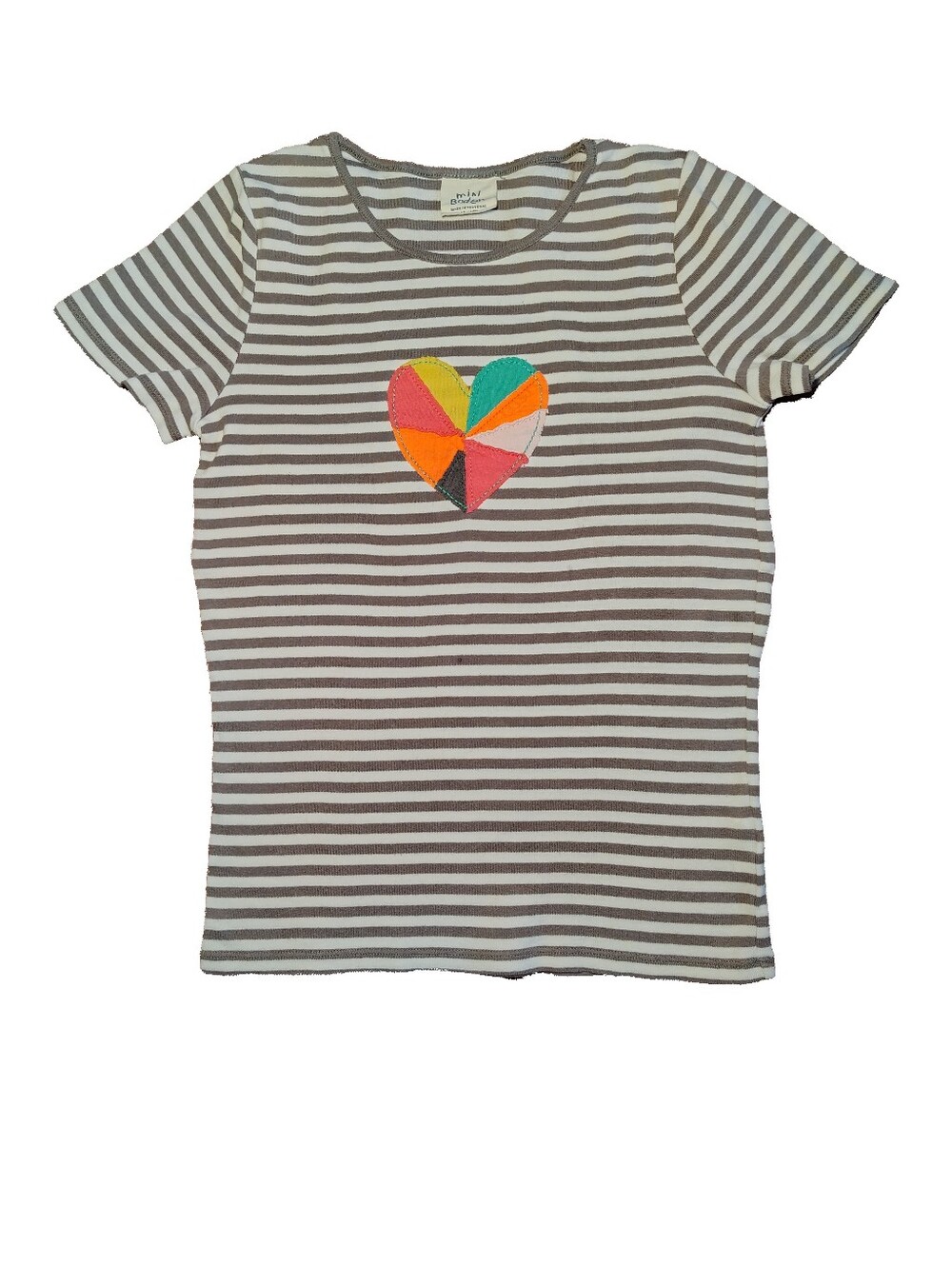 Mini Boden Striped Adorable Appliqué Heart T-Shirt – Girls 11–12Y